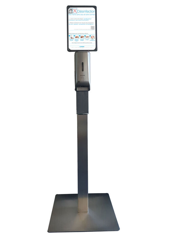 SaniGo Inox borne désinfectante mobile sans contact pour la désinfection des mains, en Inox brossé
